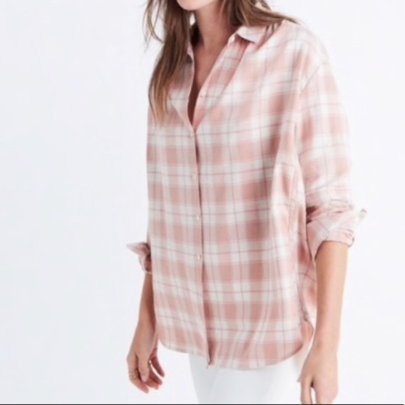 Madewell Tops - Madewell ex boyfriend pink and cream plaid shirt